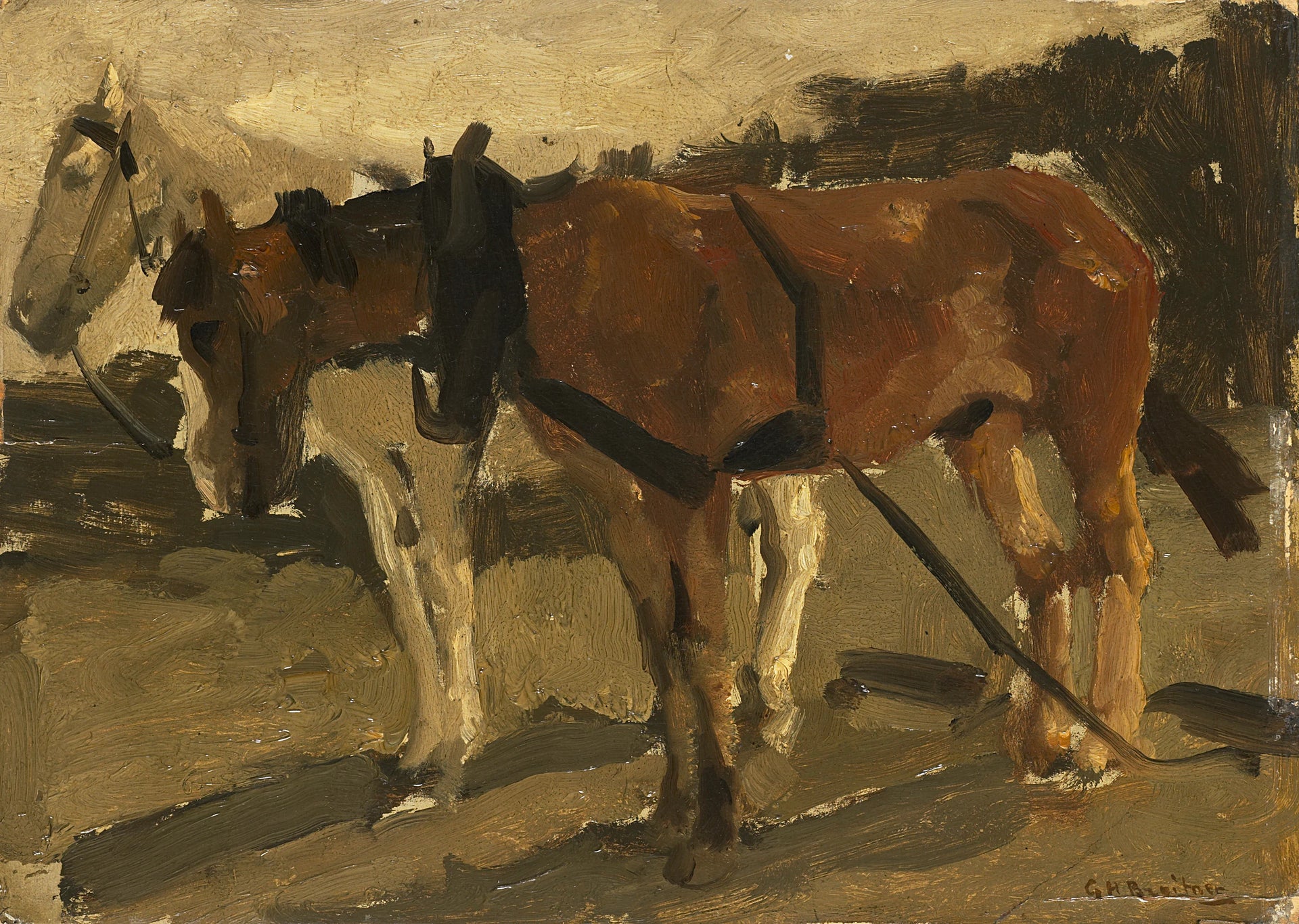 Un cheval brun et un cheval blanc à Scheveningen - George Hendrik Breitner