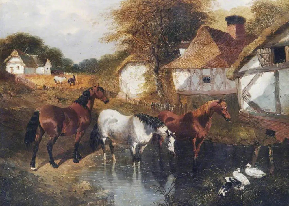 Chevaux dans un coin d'une ferme - John Frederick Herring, Sr. image 1 copie peinte à la main à l’huile