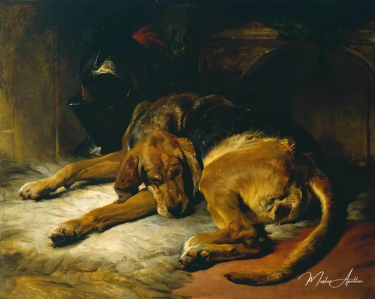 Chien de sang endormi - Edwin Landseer - Reproductions de tableaux et peintures haut de gamme