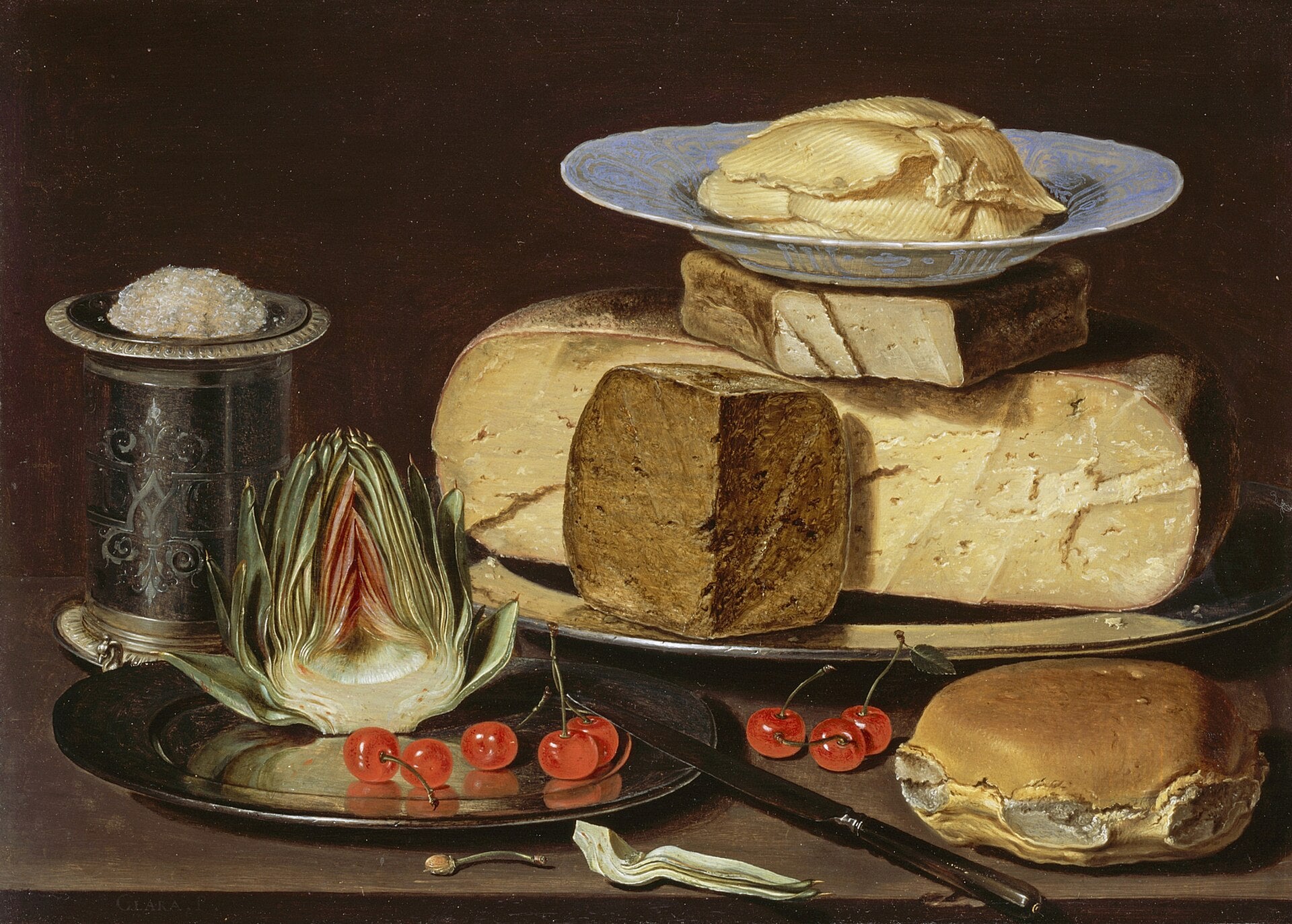 Nature morte aux fromages, artichaut et cerises - Clara Peeters