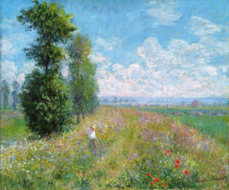 ทุ่งหญ้าที่มีต้นป็อปลาร์ W378 - Claude Monet