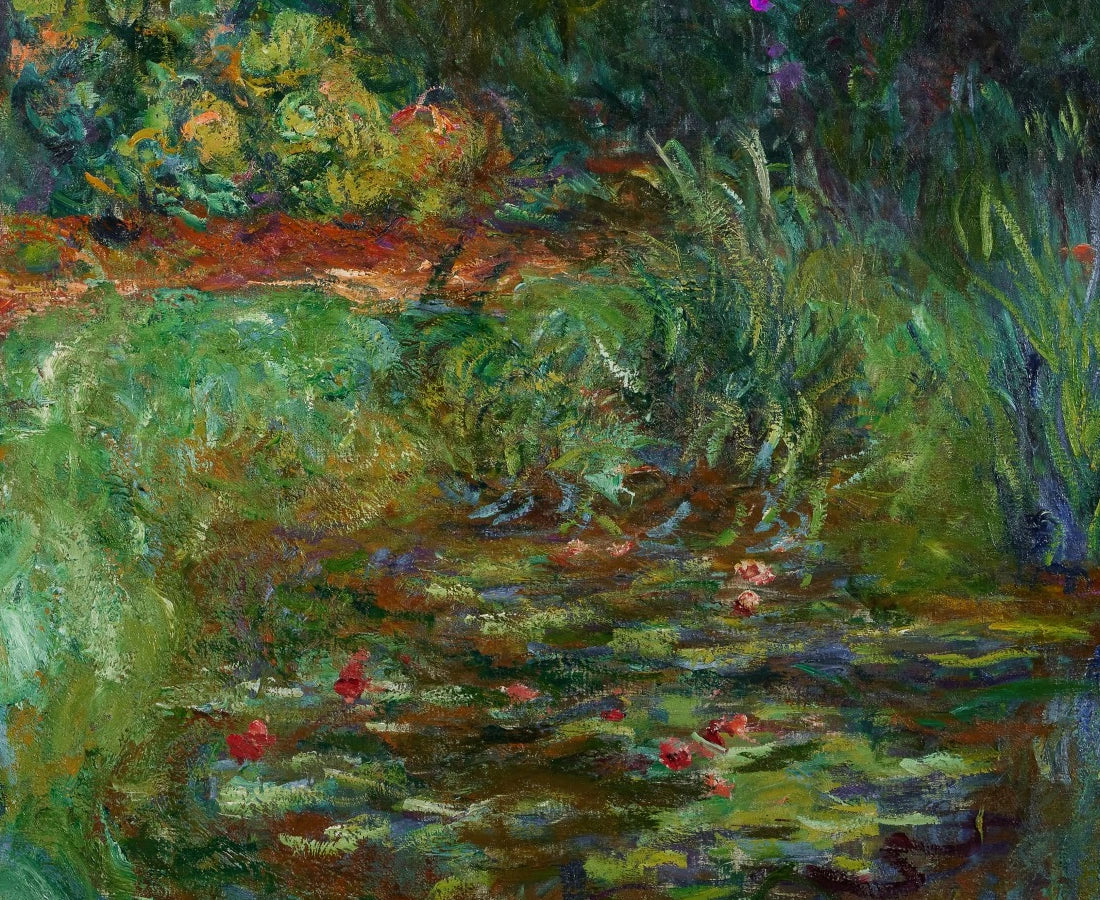Détail des reflets et des touches flottantes dans Coin du bassin aux nymphéas W1880 de Claude Monet