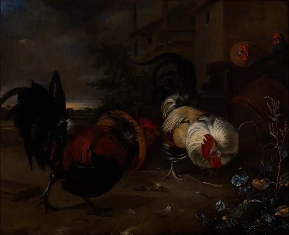 Combat de coqs - Melchior de Hondecoeter image 1 reproduction de peinture à l’huile