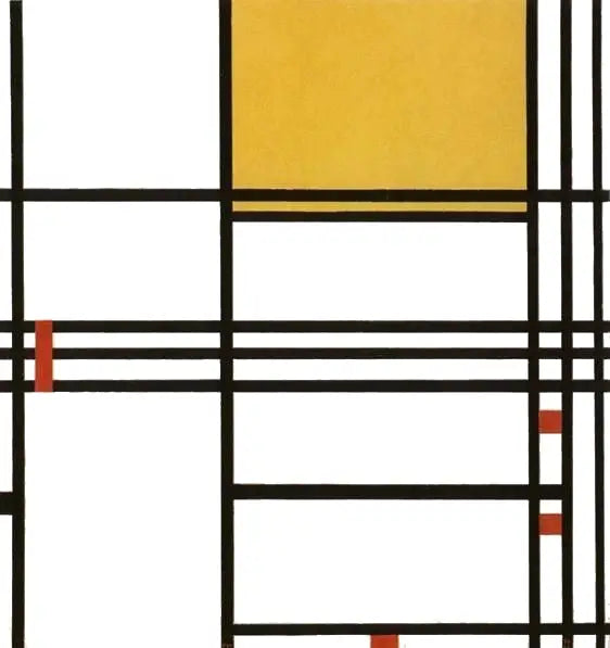 คอมโพสิต 9 กับสีดำ สีขาว สีเหลือง และสีแดง - Piet Mondrian