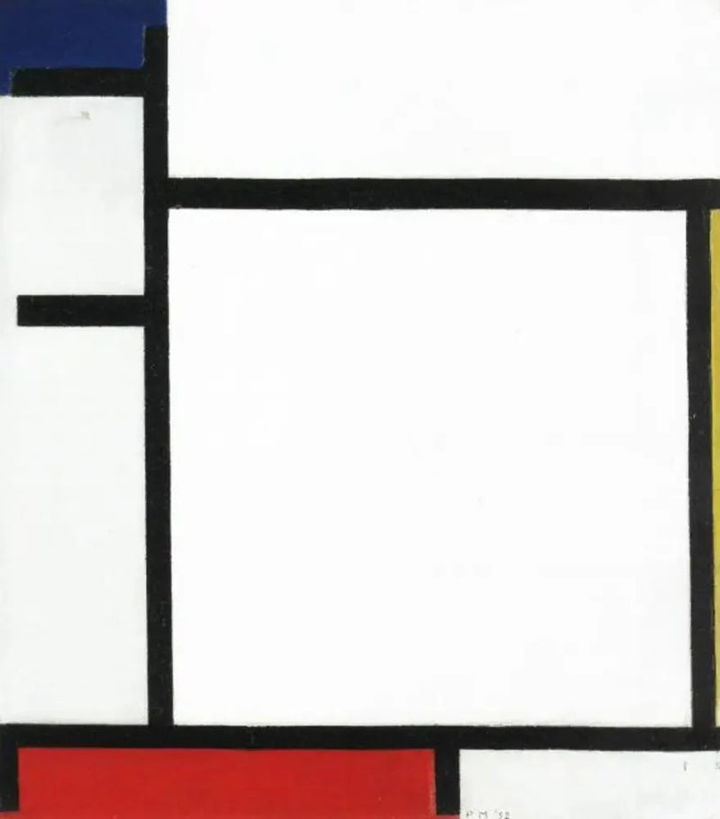 การจัดองค์ประกอบด้วยสีน้ำเงิน สีเหลือง สีแดง และสีเทา - Piet Mondrian