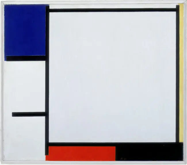 การจัดองค์ประกอบด้วยสีน้ำเงิน สีเหลือง สีแดง สีดำ และสีเทา - Piet Mondrian