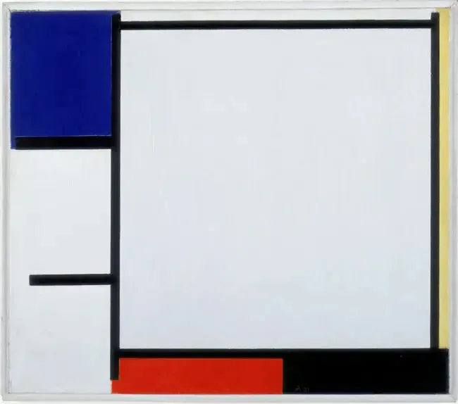 การจัดองค์ประกอบด้วยสีน้ำเงิน สีเหลือง สีแดง สีดำ และสีเทา - Piet Mondrian
