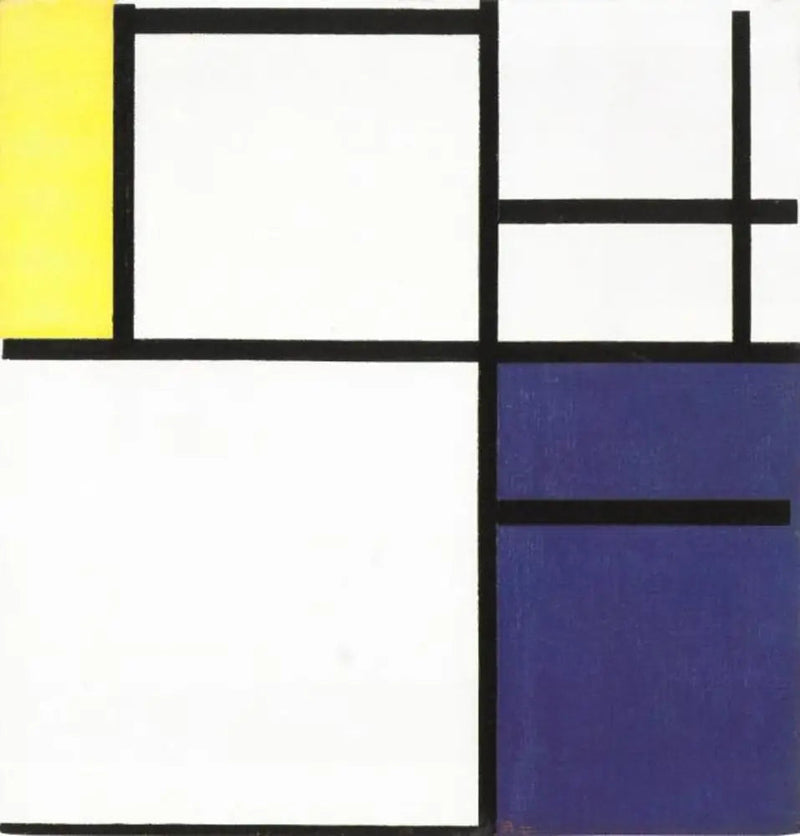 การจัดองค์ประกอบด้วยสีเหลือง สีน้ำเงิน และสีน้ำเงิน-ขาว - Piet Mondrian