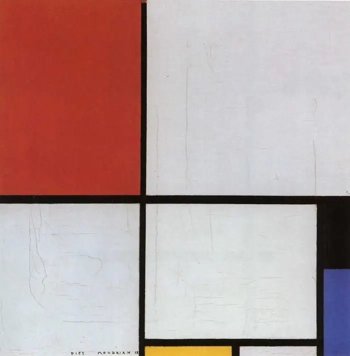 การจัดองค์ประกอบด้วยสีแดง สีดำ สีน้ำเงิน และสีเหลือง - Piet Mondrian