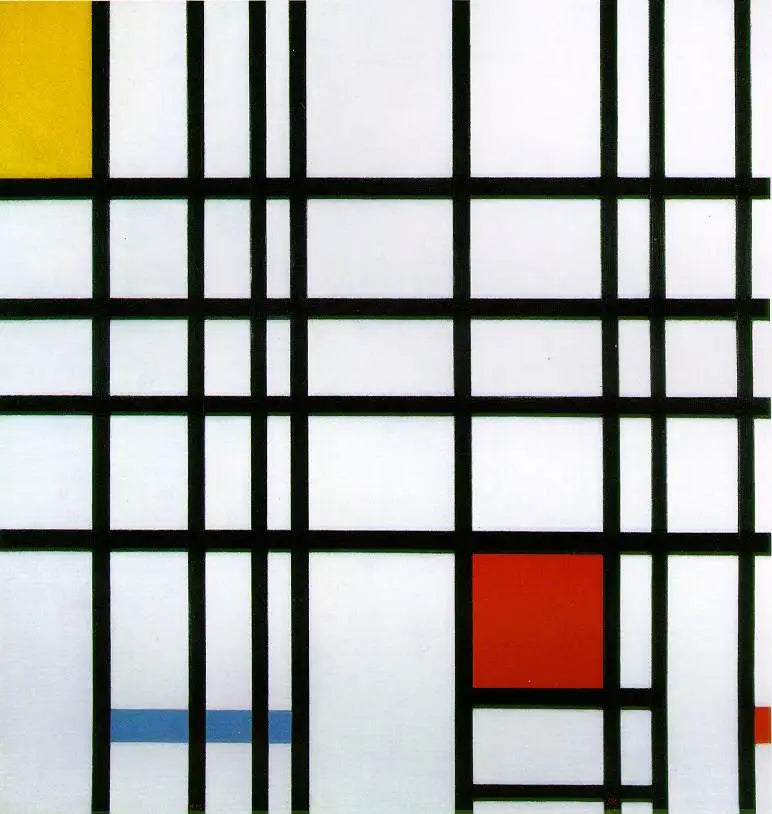 การจัดองค์ประกอบด้วยสีเหลือง สีน้ำเงิน และสีแดง - Piet Mondrian