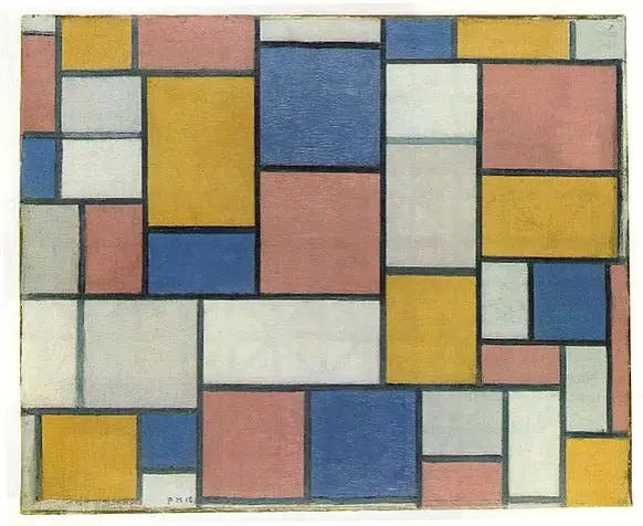 การจัดองค์ประกอบด้วยแผนสีและเส้นสีเทา - Piet Mondrian