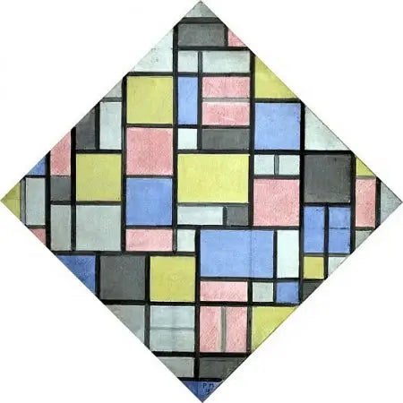 Composition avec raster 6 : résultat, composition avec couleurs - Piet Mondrian image 1 tableau peint à l’huile sur toile