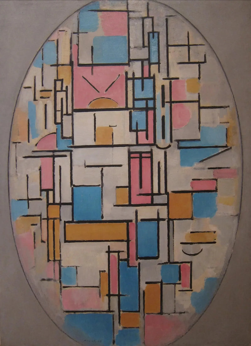 การจัดองค์ประกอบในรูปไข่พร้อมแผนสี 1 - Piet Mondrian