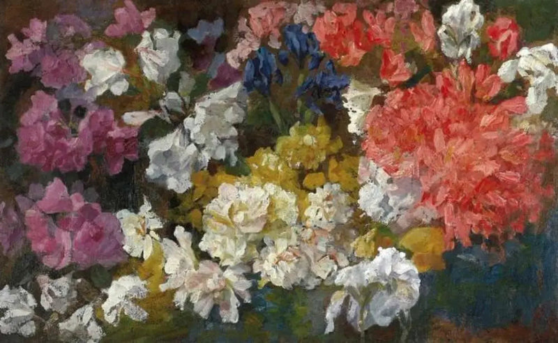 การจัดองค์ประกอบดอกไม้กับโรโดเดนดรอนและไอริส - Piet Mondrian