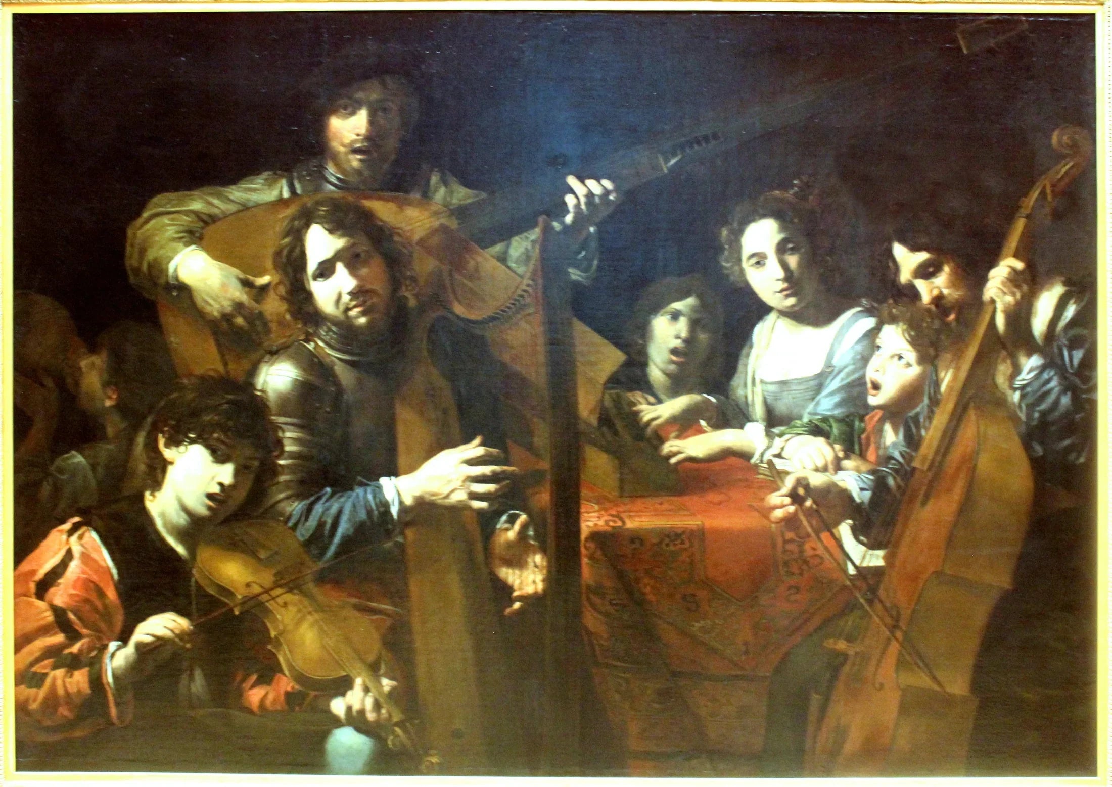 Concert à sept personnages et un buveur - Valentin de Boulogne image 1 copie peinte à la main à l’huile