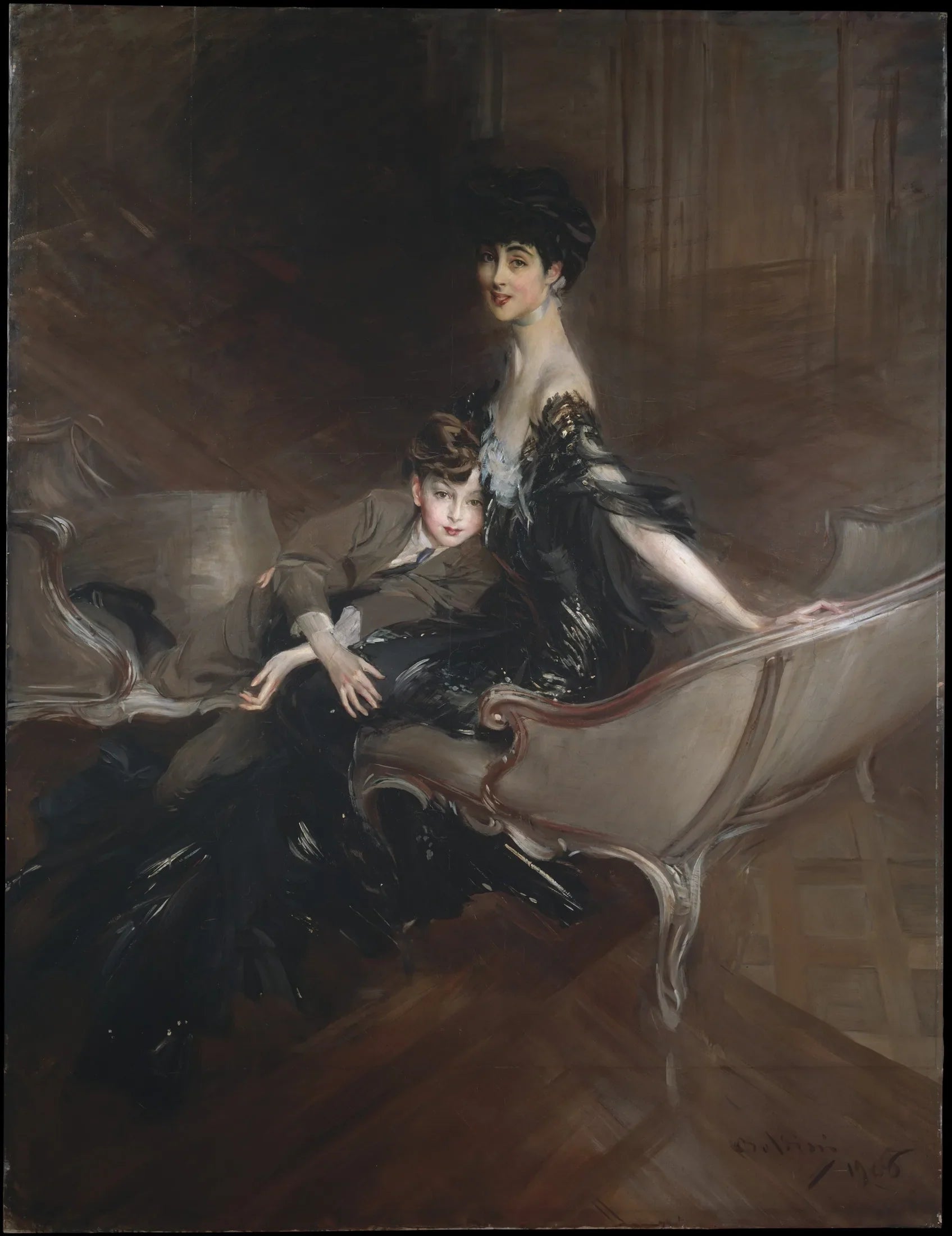 Consuelo Vanderbilt (1876–1964), duchesse de Marlborough, et son fils, Lord Ivor Spencer-Churchill (1898–1956) - Giovanni Boldini image 1 reproduction de peinture à l’huile