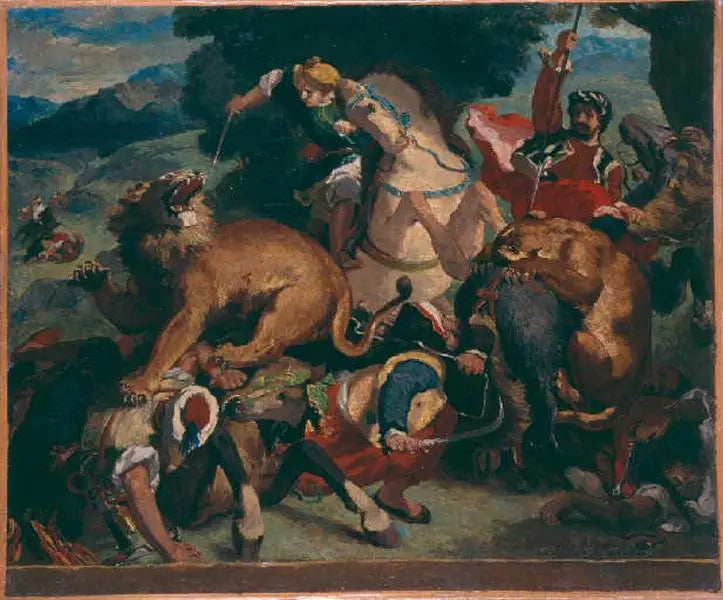 สำเนาตาม 'La chasse aux lions' ของ Delacroix - Odilon Redon