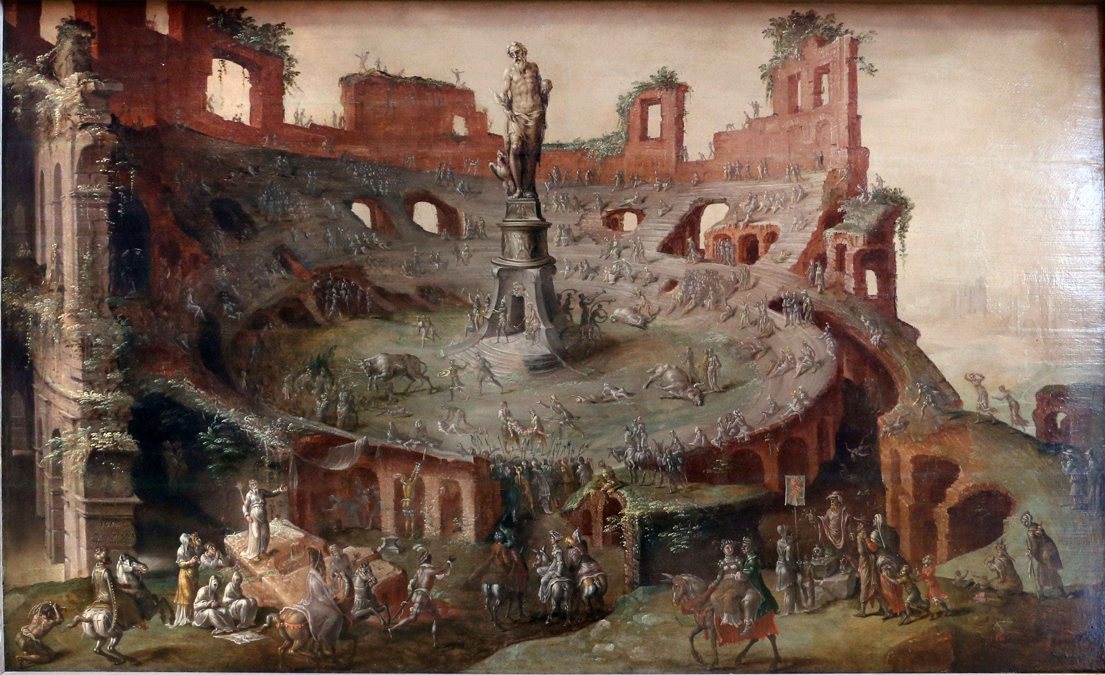 Course de taureau à l'antique dans le colisée en ruines - Maarten van Heemskerck image 1 reproduction artisanale de tableau