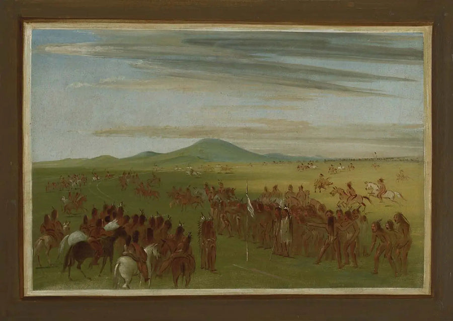 การแข่งขันม้าแข่งบนเส้นทางหลังหมู่บ้าน Mandan - George Catlin