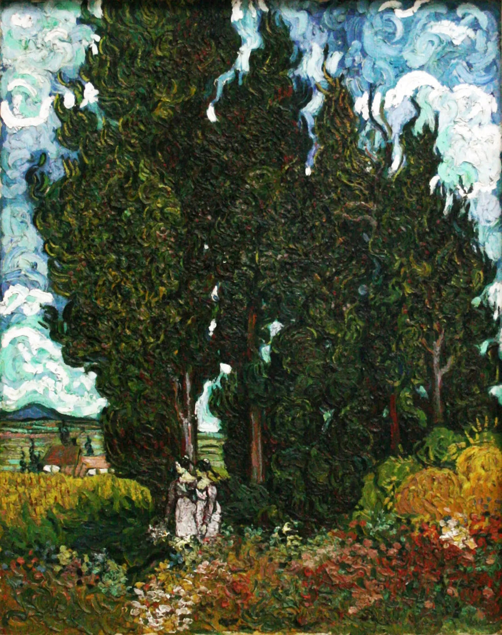 Reproduction du tableau « Cyprès à deux figures - Vincent van Gogh » par Alpha Reproduction en peinture à l’huile