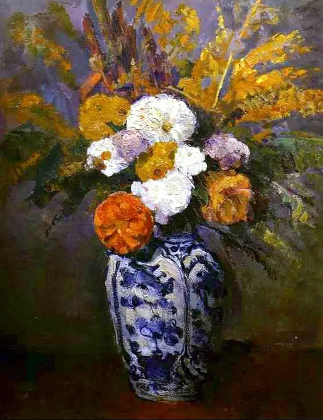 ดาเลียในแจกันดัตช์ขนาดใหญ่ - Paul Cézanne