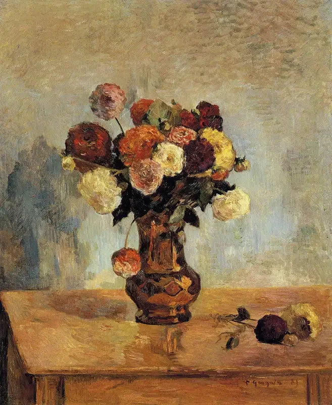 Dahlias dans un vase en cuivre - Paul Gauguin image 1 reproduction réalisée par Alpha Reproduction