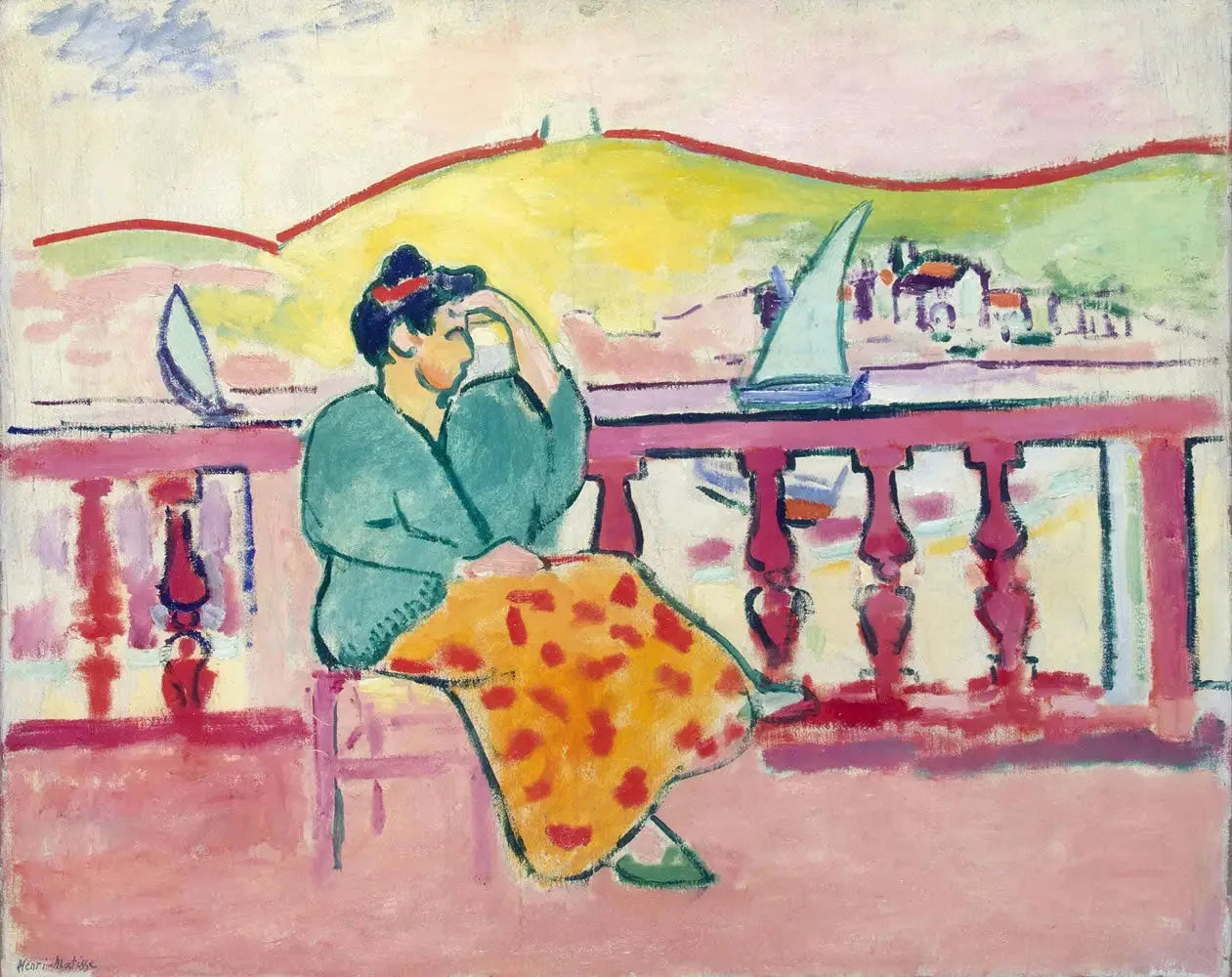 Dame sur une terrasse - Henri Matisse image 1 reproduction artisanale de tableau