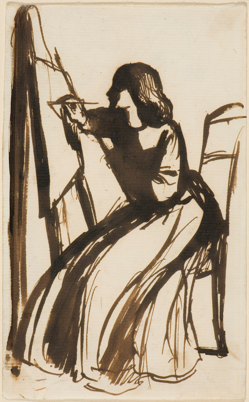 Elizabeth Siddal assise devant un chevalet - Dante Gabriel Rossetti