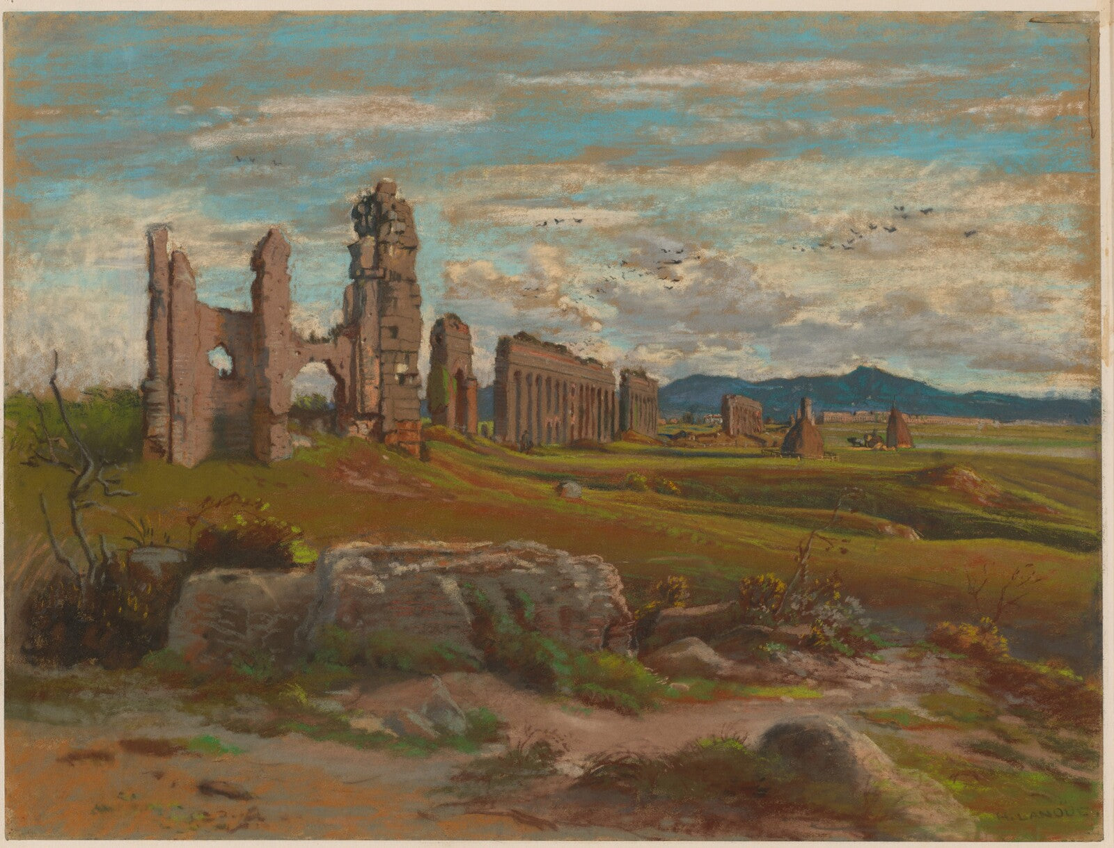 The Aqua Claudia in the Roman Campagna, Félix-Hippolyte Lanoüe, c. 1840 — pastel, National Gallery of Art