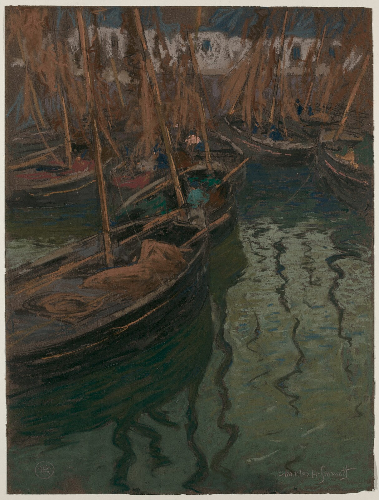 A Dock Harmony--Fishing Boats, Charles Fromuth, 1897 — pastel, National Gallery of Art