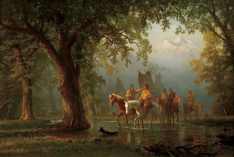 การออกจากกลุ่มสงครามอินเดีย - Albert Bierstadt