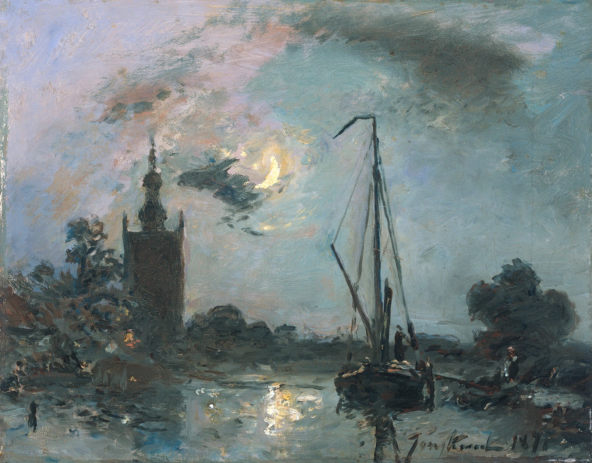 Dépassement au clair de lune - Johan Barthold Jongkind