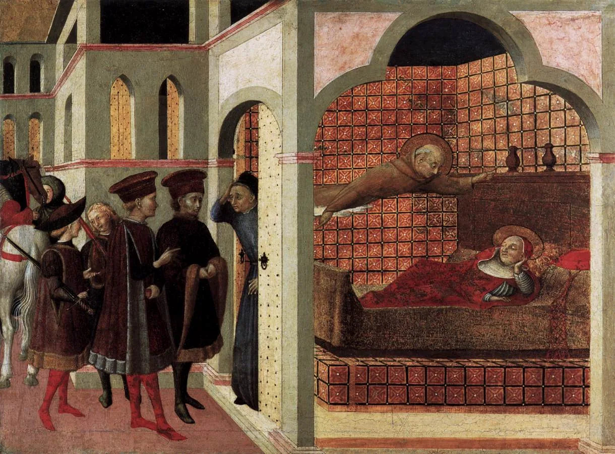 Der selige Ranieri von Borgo San Sepolcro erscheint einem römischen Kardinal im Schlaf - Sassetta image 1 copie peinte à la main à l’huile