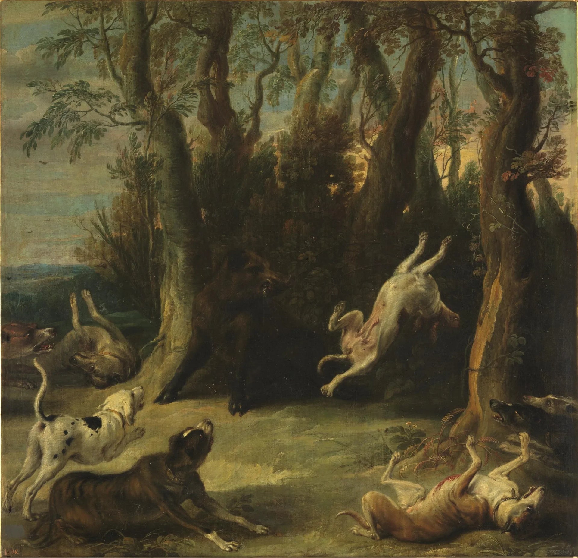 Des chiens attaquent un sanglier - Frans Snyders image 1 reproduction de peinture à l’huile