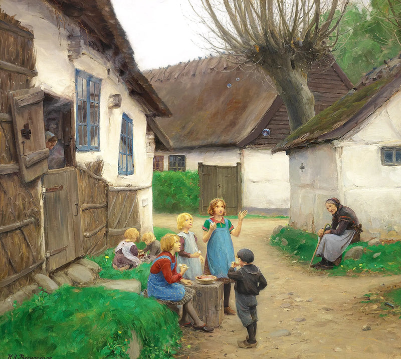 เด็กๆ กำลังฟองสบู่ - H. A. Brendekilde