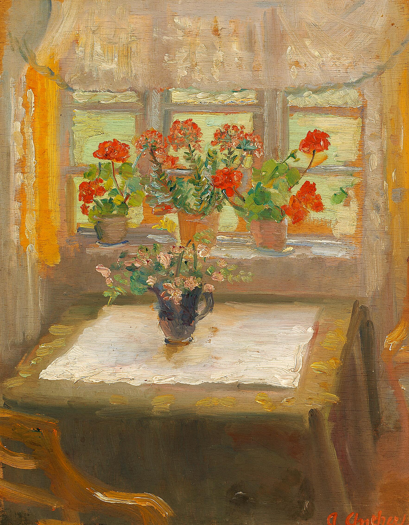 ดอกไม้ที่หน้าต่างห้องนั่งเล่นเล็กที่หันไปทางเหนือ - Anna Ancher
