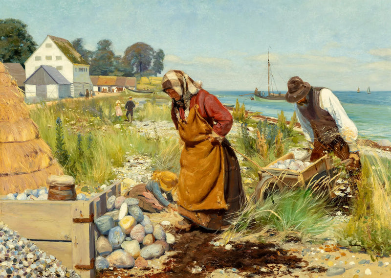 ผู้คนกำลังตัดซากปรักหักพังใกล้ชายหาดที่ Stevns ประเทศเดนมาร์ก - H. A. Brendekilde