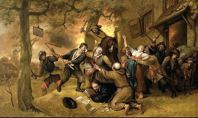 Des maraudeurs attaquent des paysans - Jan Steen image 1 reproduction artisanale de tableau