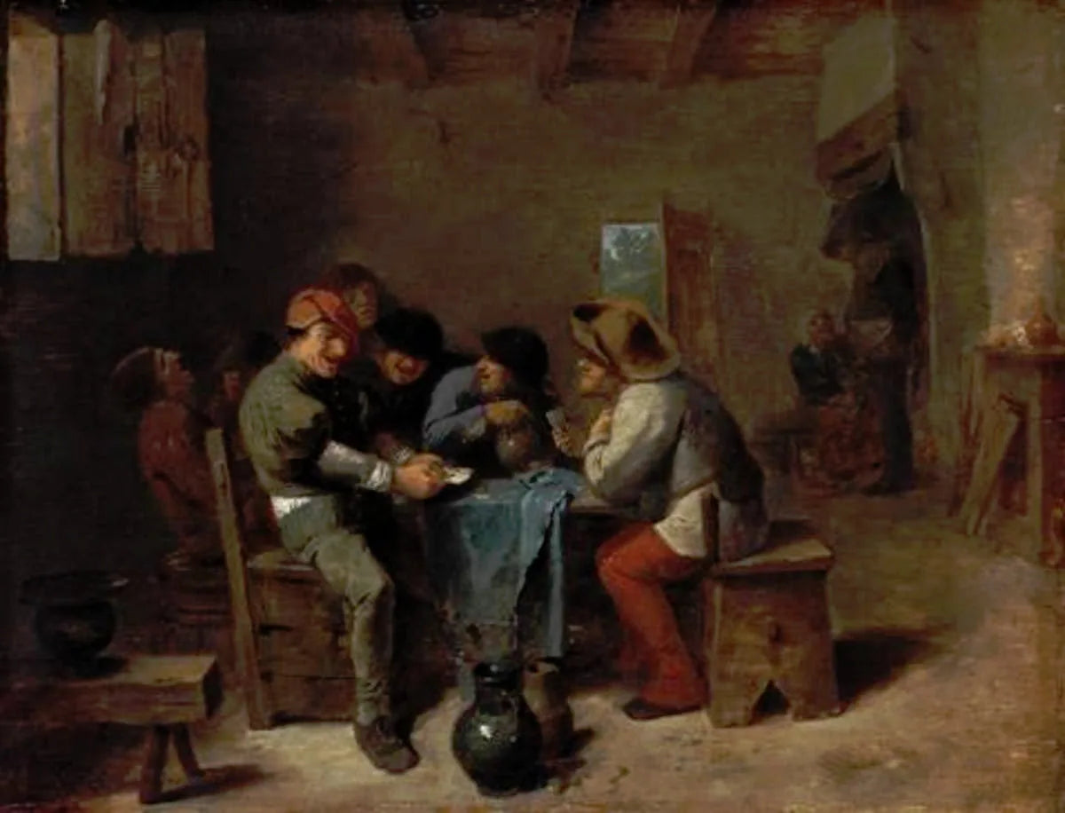 Des paysans jouant aux cartes dans une taverne - Adriaen Brouwer image 1 copie peinte à la main à l’huile