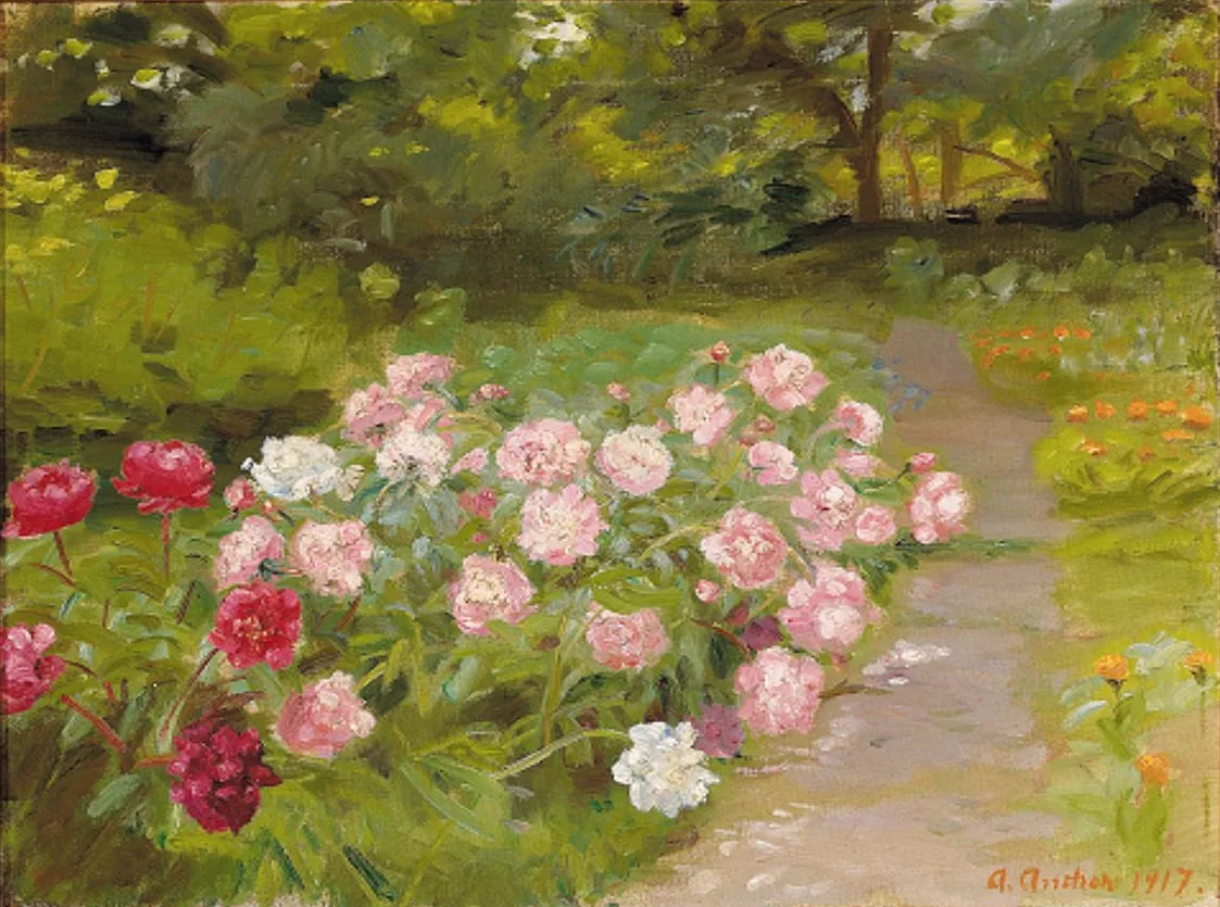 Des pivoines dans le jardin. - Anna Ancher image 1 copie de tableau peinte à la main