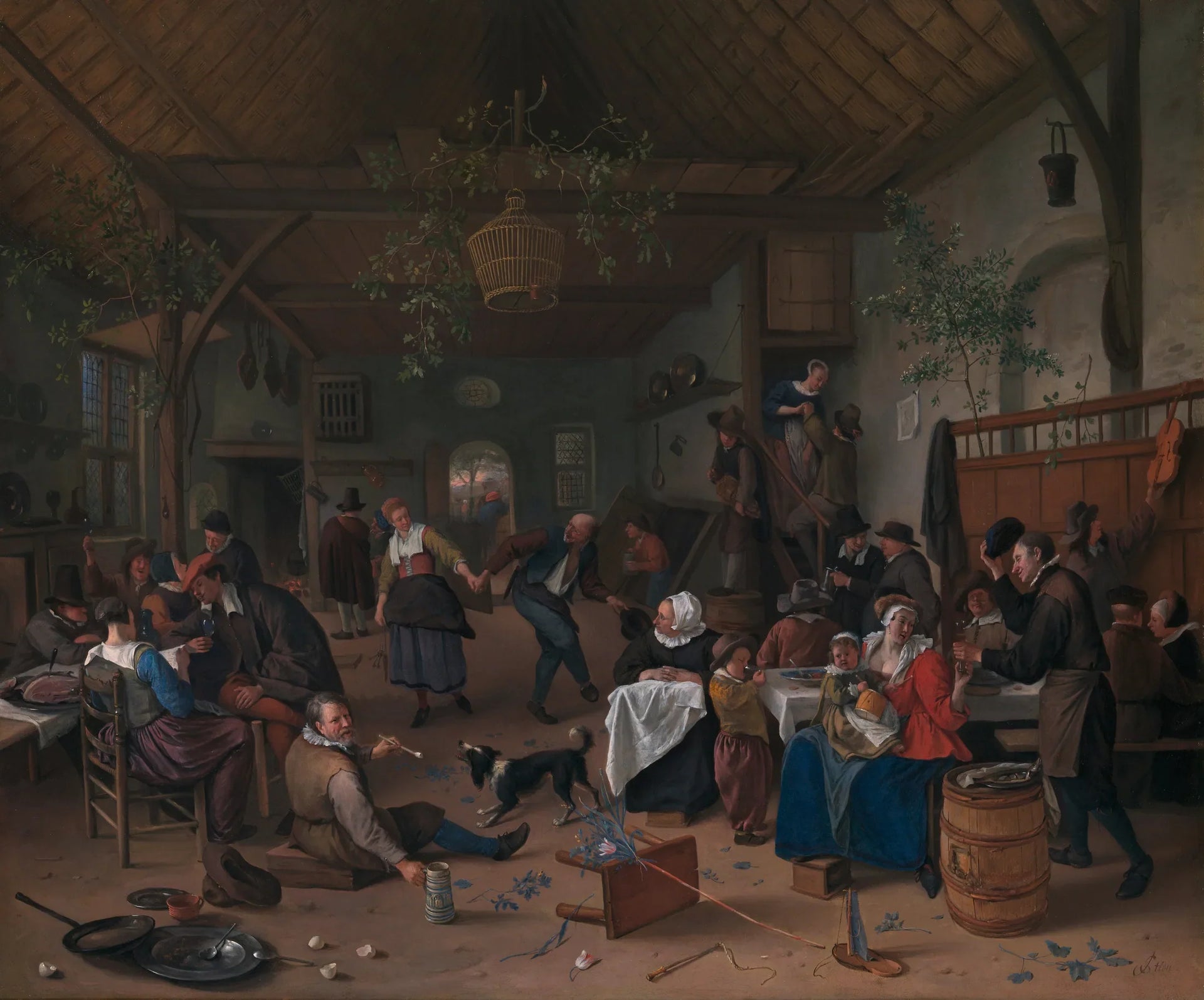 Des réjouissances dans une taverne avec un couple qui danse - Jan Steen image 1 copie peinte à la main à l’huile