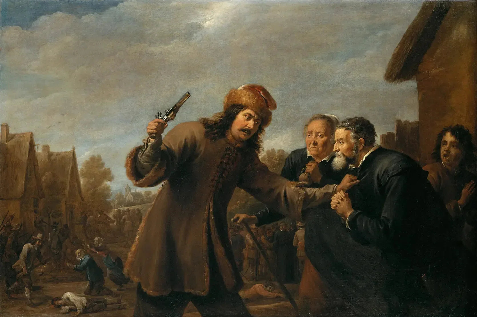 Des soldats attaquent un village - David Teniers le Jeune image 1 reproduction de peinture à l’huile
