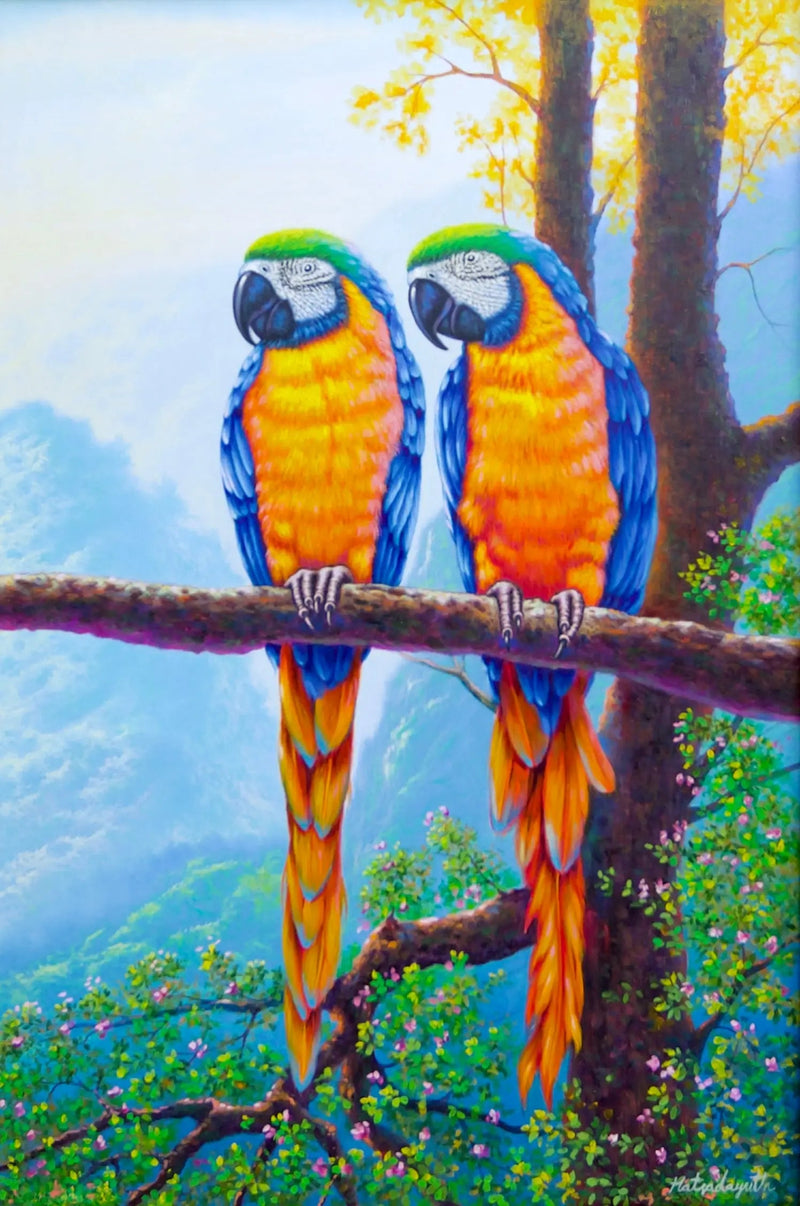 สองอาราสบนกิ่งไม้ | 60x90ซม.