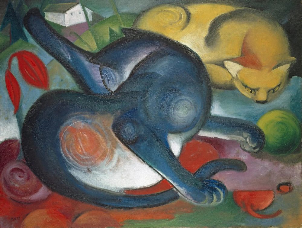 Deux chats, bleu et jaune - Franz Marc image 1 copie de tableau peinte à la main