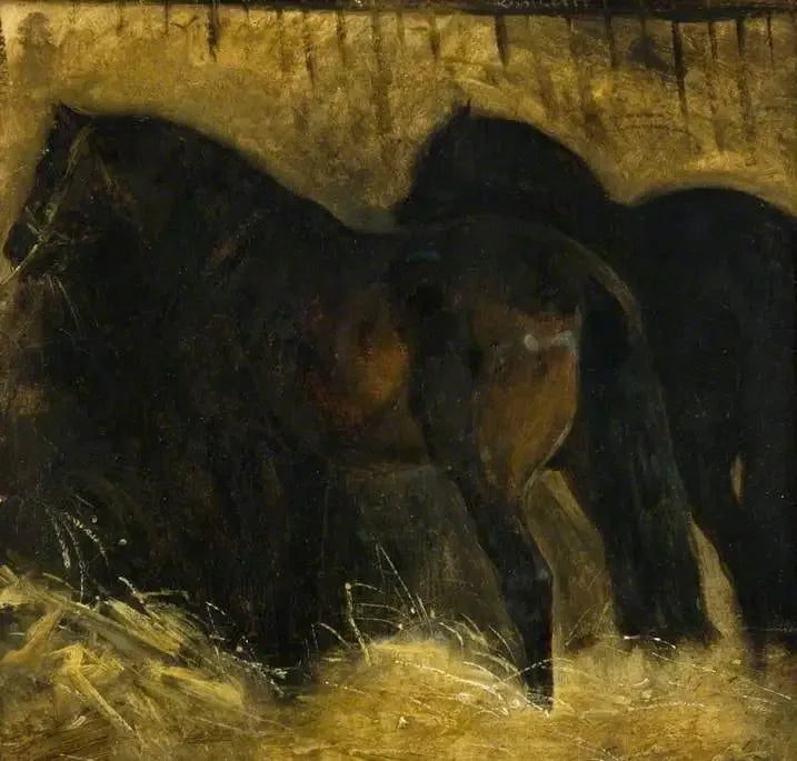 Deux chevaux bruns dans une stalle - Théodore Géricault image 1 copie peinte à la main à l’huile