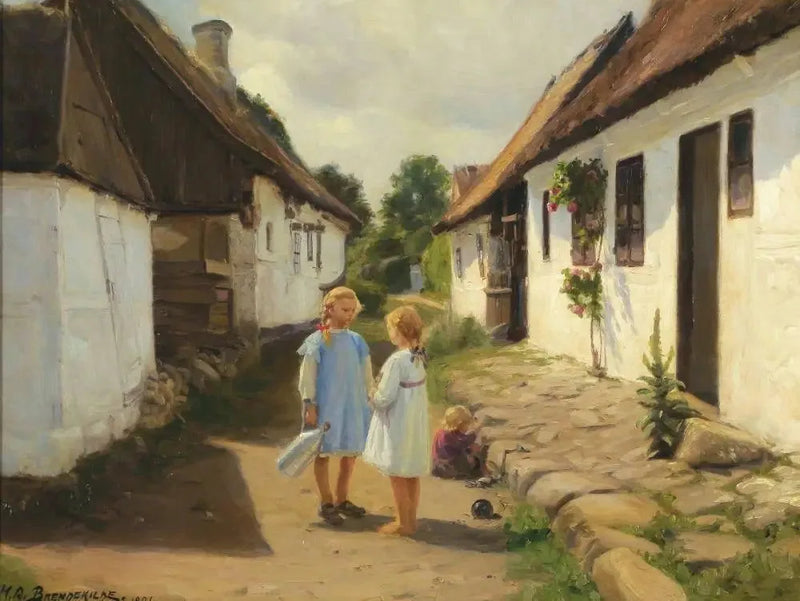 เด็กสองคนในถนนของหมู่บ้าน - H. A. Brendekilde