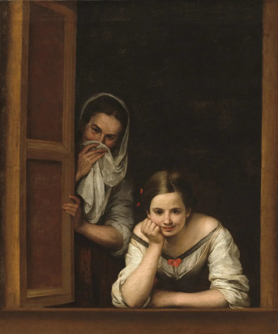 Deux femmes à la fenêtre - Bartolomé Esteban Murillo image 1 reproduction de peinture à l’huile