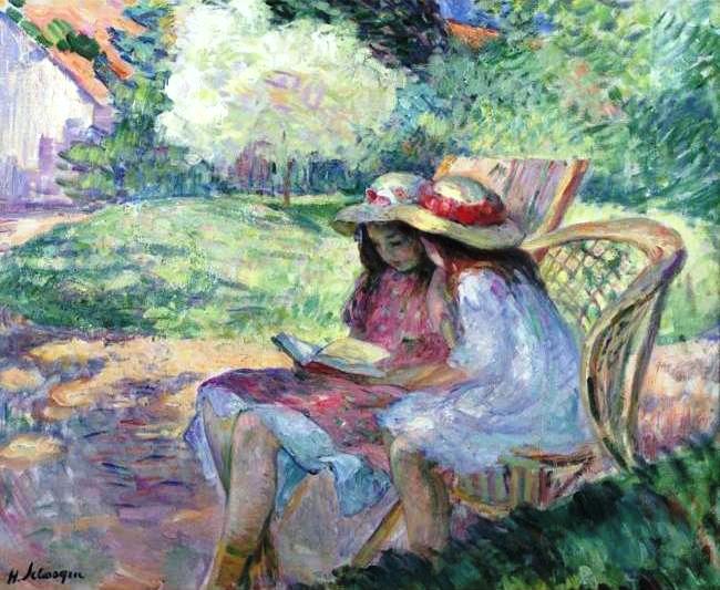 Deux filles en train de lire - Henri Lebasque image 1 copie peinte à la main à l’huile