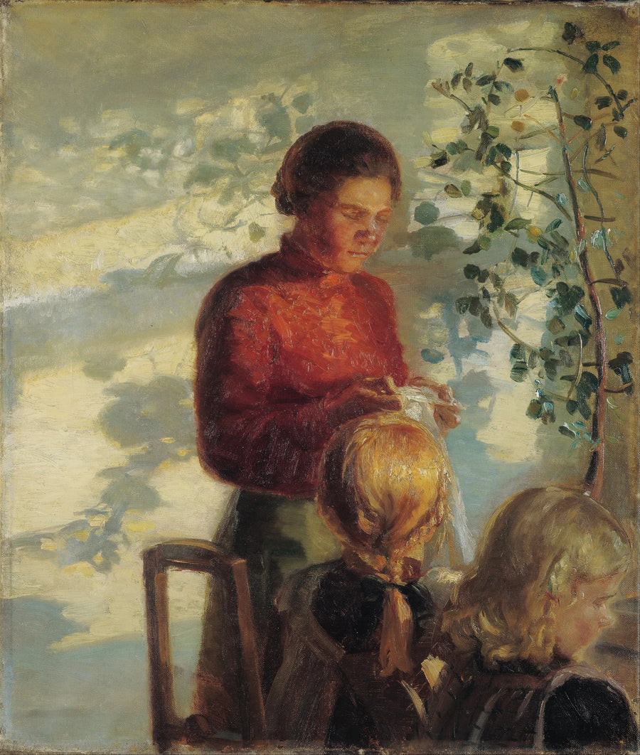 เด็กผู้หญิงสองคนเรียนเย็บผ้า - Anna Ancher