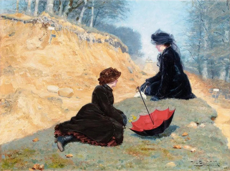 ผู้หญิงสองคนพักผ่อนบนเส้นทาง - H. A. Brendekilde